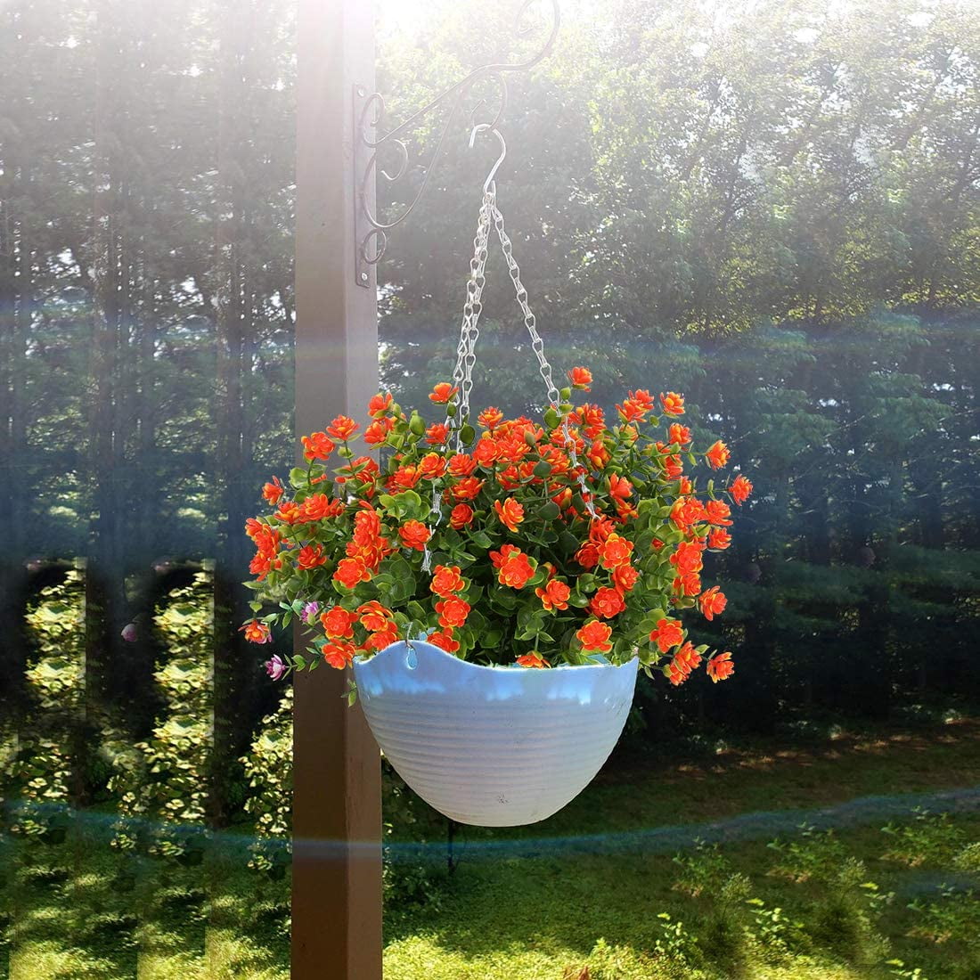 Morttic 12 Bundles Artificial Flowers, Fake Artificial Greenery UV Resistant No Fade Faux Plastic Plants for Wedding Bridle Bouquet Indoor Outdoor Home Garden Kitchen Office Table Vase(Orange Red)