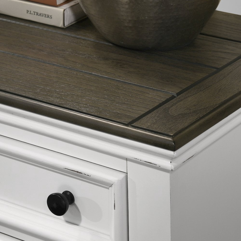 Roundhill Furniture Clelane Wood 7-Drawer Dresser with Mirror, Weathered White and Gray