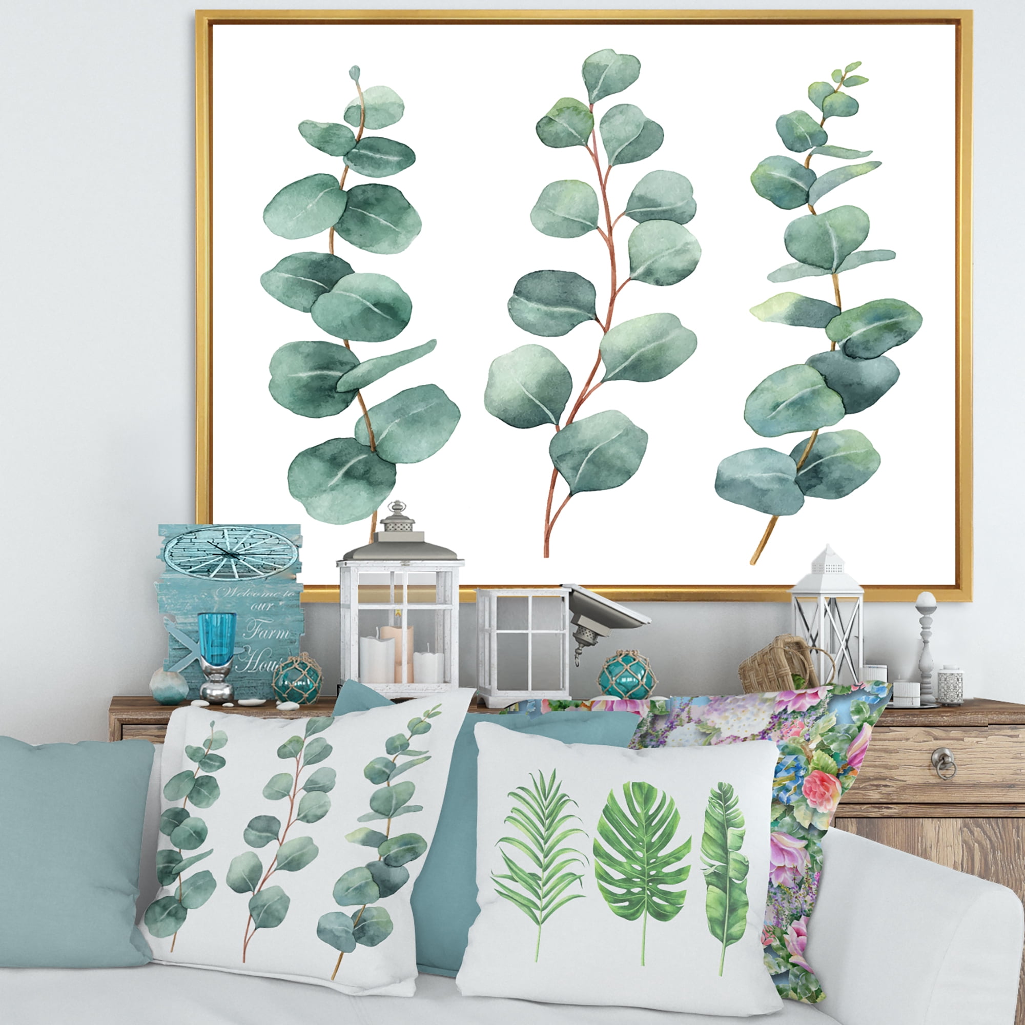 Designart 'Young Eucalyptus Branches and Leaves I' Traditional Framed Canvas Wall Art Print