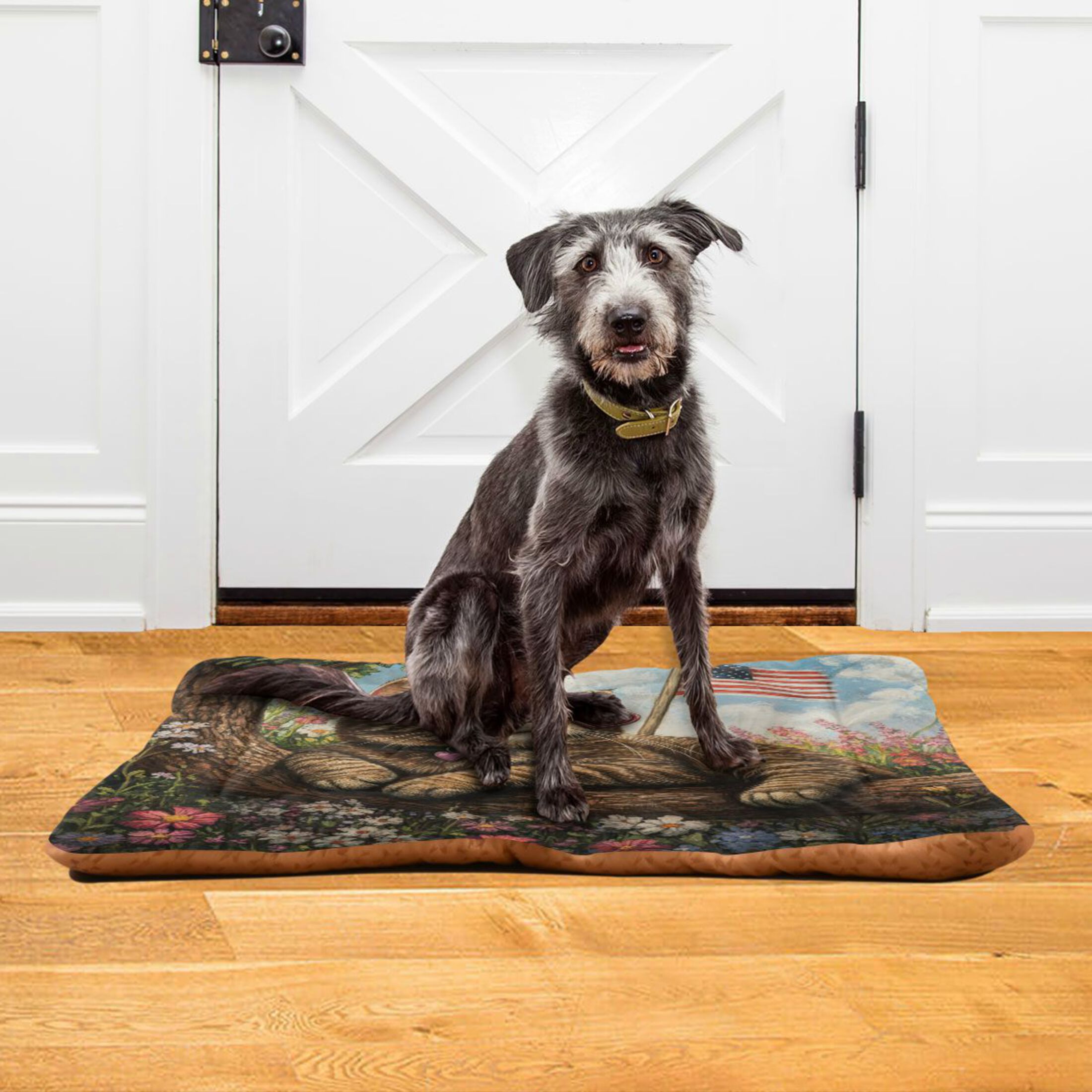 Qxltty American Flag Flower Cat Ped Pad Wear-resistant and Hard to Bite Through Sleeping Pad for Small Medium Large Dogs Winter Pet Bed 36×24in