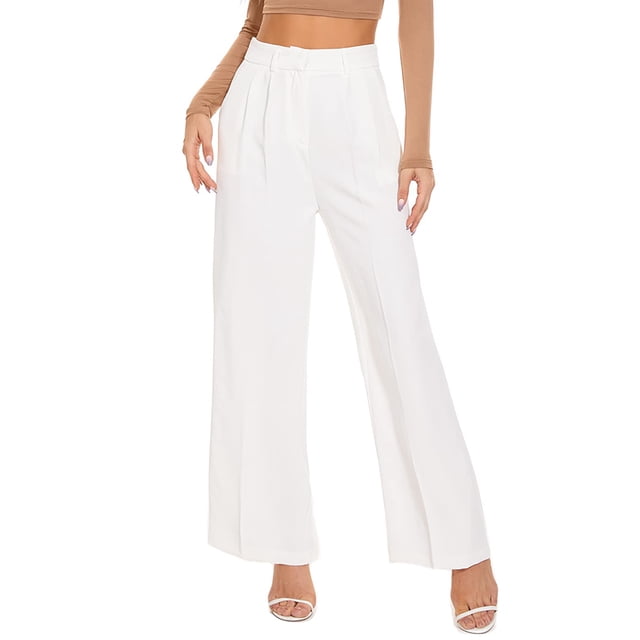 Sunloudy - Pantalones rectos casuales para mujer con bolsillos, pantalones largos de negocios de cintura alta de color sólido a la moda Sunloudy moda