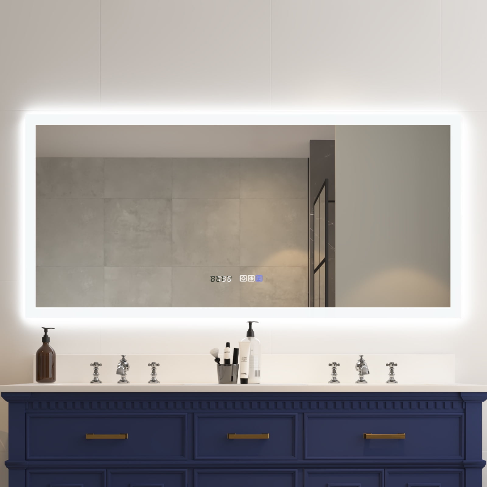 ExBrite 60 x 28 inch Bathroom Light Mirror Anti Fog Rectangular White