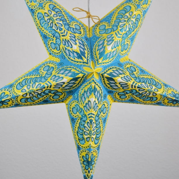 Download Quasimoon 24" Turquoise Peacock Glitter Paper Star Lantern ...
