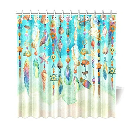 Bpbop Watercolor Jewellery Seass Beads Feath Polyester Fabric Shower Curtain Bathroom Sets Home Decor 66x72 Inches