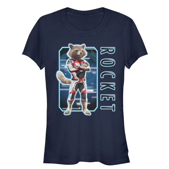 Junior's Marvel Avengers: Endgame Rocket Tech Frame  Graphic Tee Navy Blue Medium
