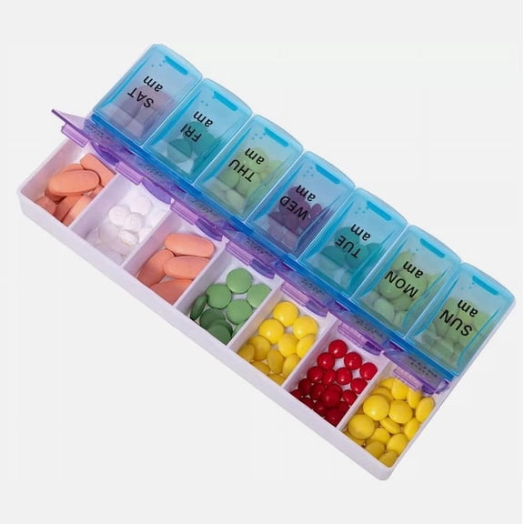 Puedo AM/PM Weekly Pill Box, 7 Day Portable Pill Organizer with Large Compartments, Travel-Friendly