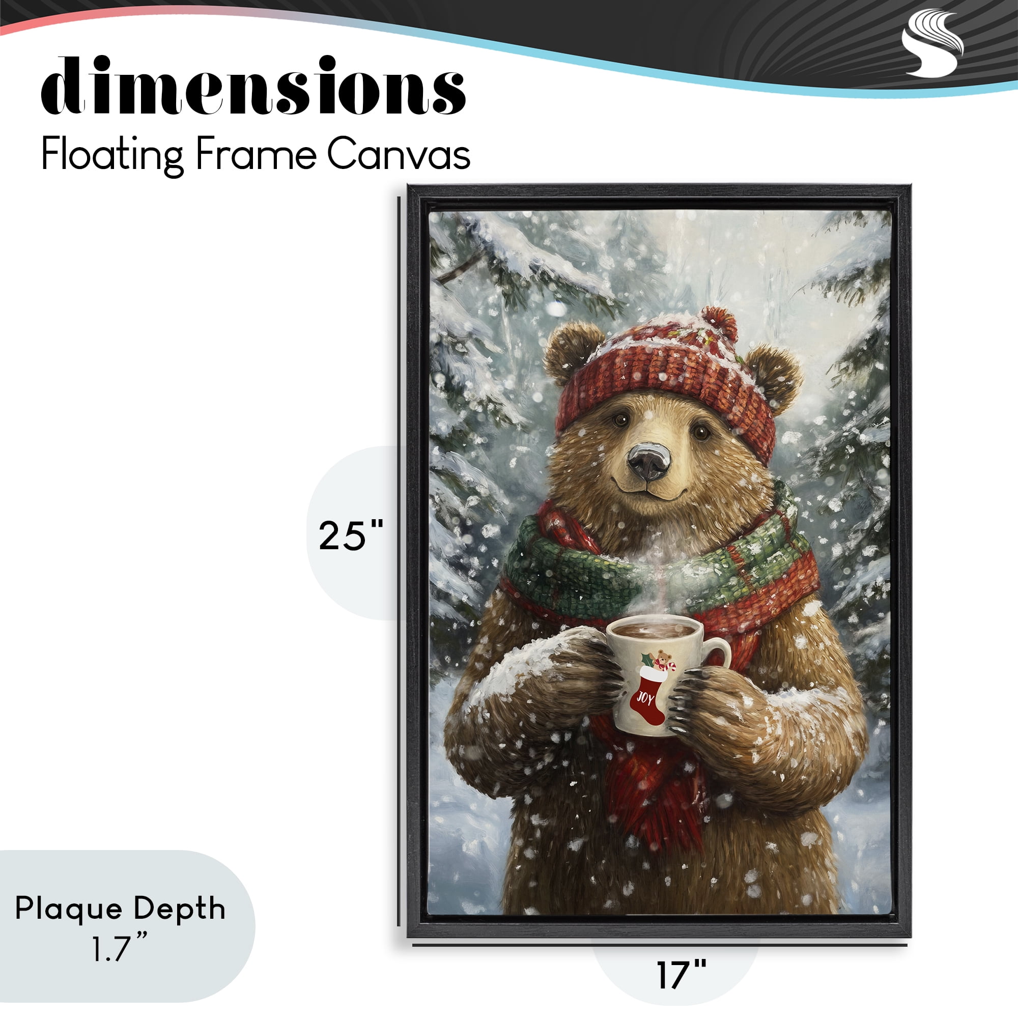 Stupell Industries Christmas Cocoa Bear Black Framed Floater Canvas Wall Art, design by Tina LeCour