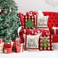 thumbnail image 4 of Set of 4 Red White Buffalo Check Plaids Pillow Covers Merry Christmas Green Trees Jingle Bells Holly Mistletoe Rustic Farmhouse Decorative Throw Pillow Cases Cotton Linen 18x18 Inch, 4 of 6