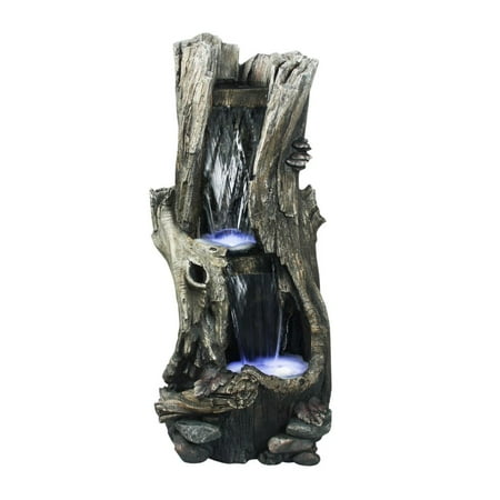 Alpine Rainforest Waterfall Tree Trunk with LED Lights, 41 Inch Tall