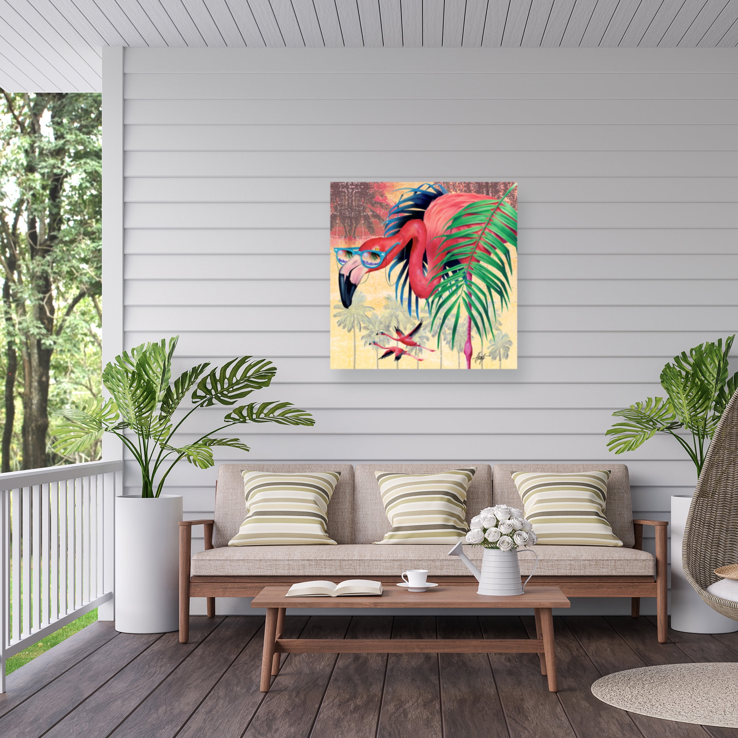 James Mazzotta 'Cool Flamingoes' Outdoor Canvas 18x18
