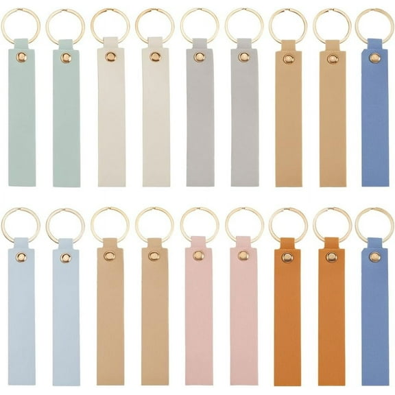 1 Set 27Pcs 9 Colors 13.7cm Keychain Blanks Faux Leather Key Chains Bulk Light Colorful PU Rectangular Engraving Blank Keychains Holder with Gold Iron Key Ring for Keys Chain Stamping DIY Crafts