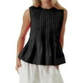 thumbnail image 3 of Womens Summer Pleated Peplum Sleeveless Blouse Tank Tops Round Neck Y2K Babydoll Blouse Shirt Black XS, 3 of 9