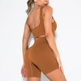 thumbnail image 5 of SWSMCLT Women's Seamless Yoga Set 2 Piece Workout Oufit Biker Shorts Set Lounge Gym Activewear with Padded Bra Quick Dry Ribbed Summer Sleeveless Scoop Neck Backless High Waist Coffee Medium, 5 of 5