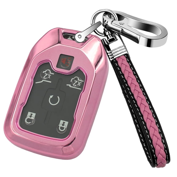 Premium Soft TPU Key Fob Cover with Leather Keychain for Chevrolet Suburban Tahoe and GMC Sierra Terrain Acadia Yukon Durable Protective Shell with Refined Texture and Secure Fit