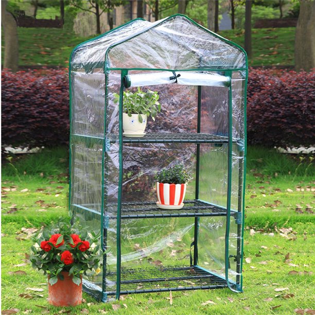3 Tier Green Heavy Duty Greenhouse Garden Greenhouse 3 Tier Tall Green Hot Plant House Shed Storage Pvc Cover Apex Walmart Com