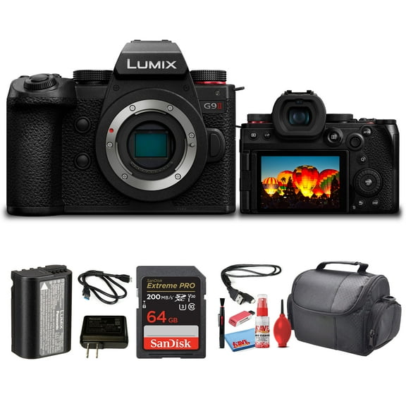 Panasonic Lumix G9 II Micro Four Thirds Mirrorless Camera, 25.2MP (Body Only) (DC-G9M2BODY)   64GB Card   Card Reader   Bag   Cleaning Kit