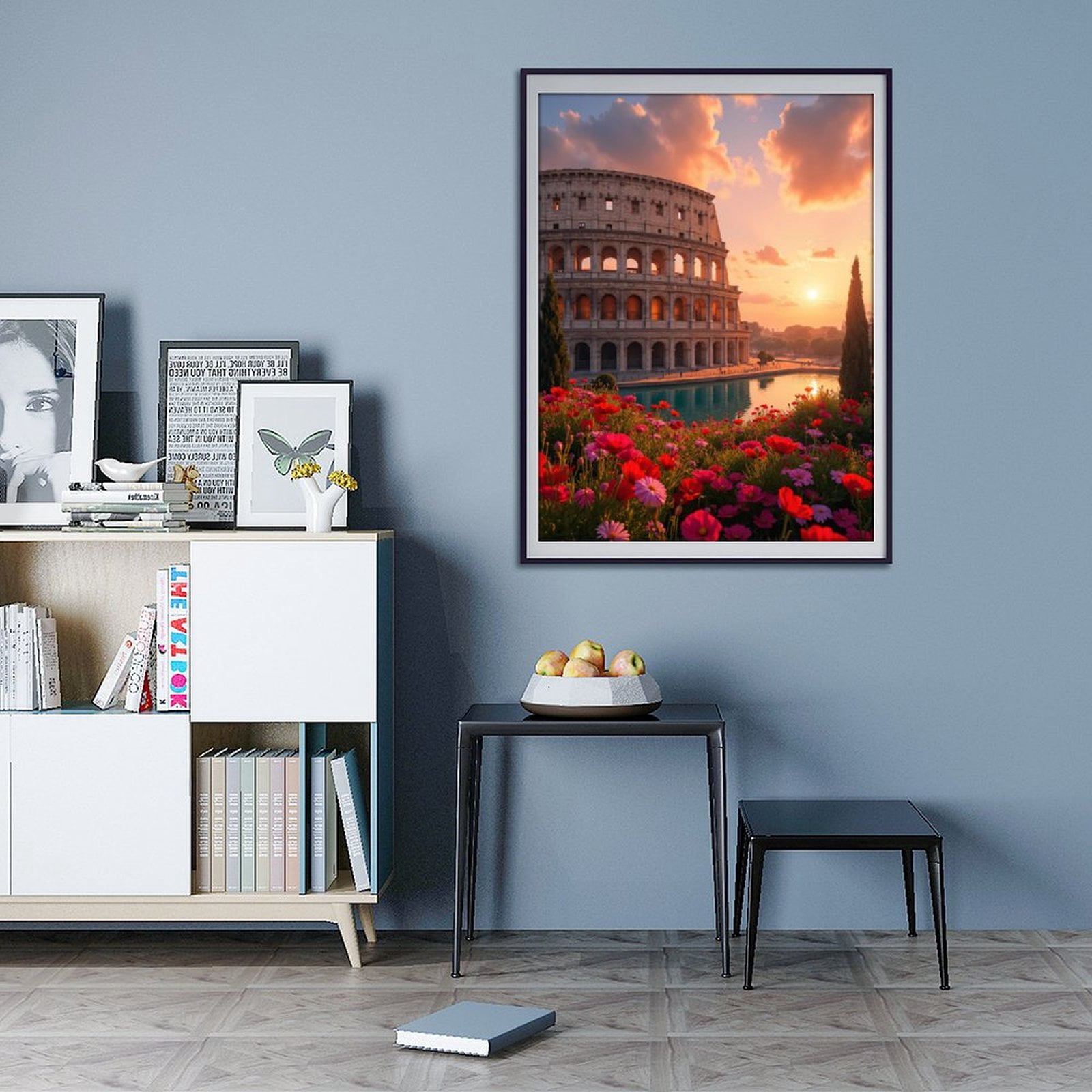 Diamond Art Kit for Adults, Colosseum Sunset Flowers Reflection Diamond Painting for Adults Beginners, 5D DIY Diamond Art Painting Kits, Colorful Diamond Painting Craft for Home Decor 12x16