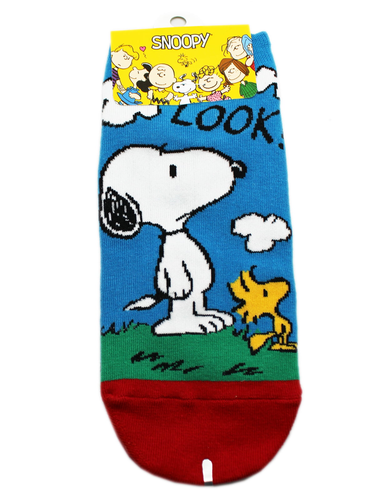 Snoopy and Woodstock Cloud Gazing Blue/Red Womens Socks (1 Pair, 22 ...