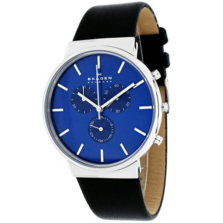 Leather Strap Men Watch - SKW6105 Chronograph Ancher Black Leather Strap Watch by Skagen for Men - 1 Pc Watch