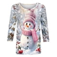 thumbnail image 5 of Darzheoy Womens Christmas Tops Casual Printed Round Neck Mid-Length 3/4 Sleeve Sweatshirts Drop Shoulder Loose Solid Color Graphic Blouses, 5 of 5