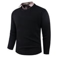 thumbnail image 4 of qucoqpe Mens Fall Sweater Fashion Long Sleeve Plaid Collar Patchwork Buttons Knit Pullover Shirt Top, 4 of 5