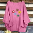 thumbnail image 2 of Kukoosong Women's Casual 3/4 Sleeve Crew Neck Floral Print Loose Fit Crop Top Women's Plus Size Linen Tops, 2 of 7