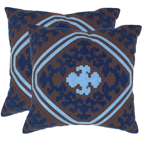 Safavieh  Pete Chocolate/ Indigo 22-inch Square Throw Pillows (Set of 2)