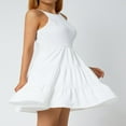 thumbnail image 4 of Robe d'Été Sans Manches Mini Robe Col Halter Ourlet Smocké Volanté Ligne A Fluide Plissée Courte Bleue S, 4 of 7