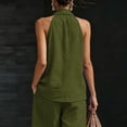 thumbnail image 3 of Linen Halter Tops for Women Flowy Loose Fit Sleeveless Tank Top Casual Summer V Neck Blouses Beach Clothes Army Green XL, 3 of 7