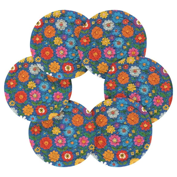 Round Placemats Set of 6 Heat Resistant Washable Kitchen Table Decorations 15.4in Colorful Little Flowers