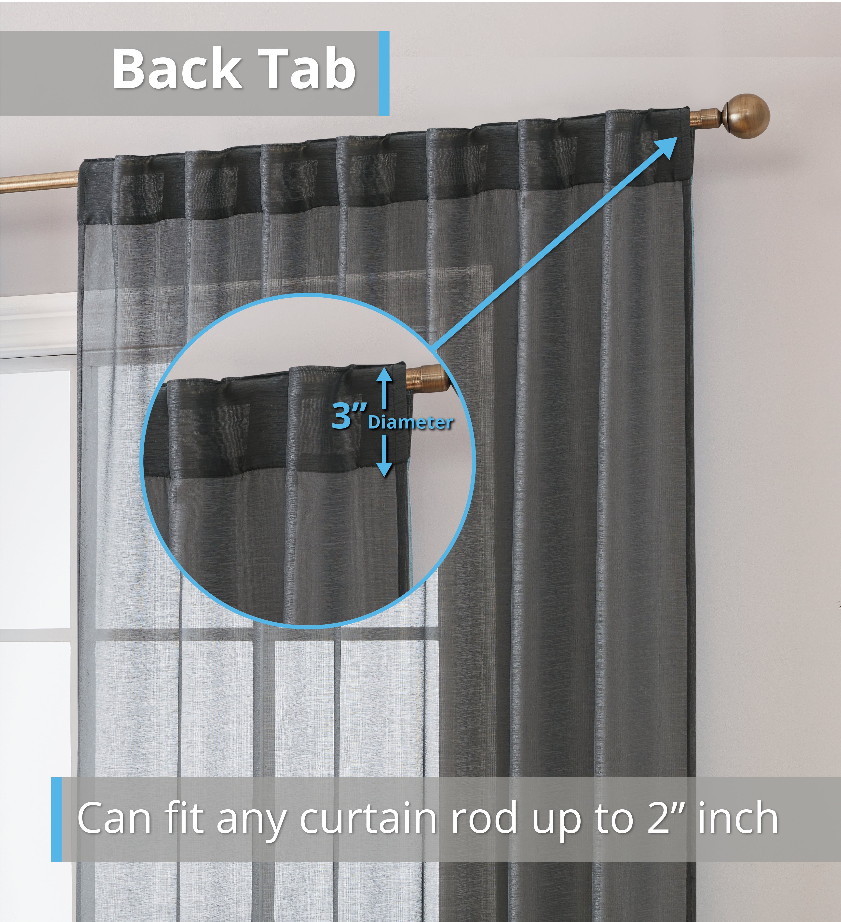 THD Scarlett Semi Sheer Pocket Top & Back Tab Lightweight Window Curtains Drapery Panels, 2 Panels