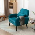 thumbnail image 3 of Upholstered Accent Chair with Cushion, Comfy Living Room Chair with Black Solid Wood Legs, Modern Arm Chair Reading Chair Leisure Chair Club Chair for Bedroom, Balcony and Office, Teal, 3 of 7