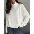 thumbnail image 4 of Women'S High Collar Sweater Chunky Long Sleeve Knitted Pullover Trendy Fall Winter Basic Jumper Top Ivory White M, 4 of 9