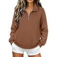 thumbnail image 3 of Sweatshirt for Women Right Shoulder Loose Zipper Pullover Design Trending Womens Clothes Brown XL, 3 of 4