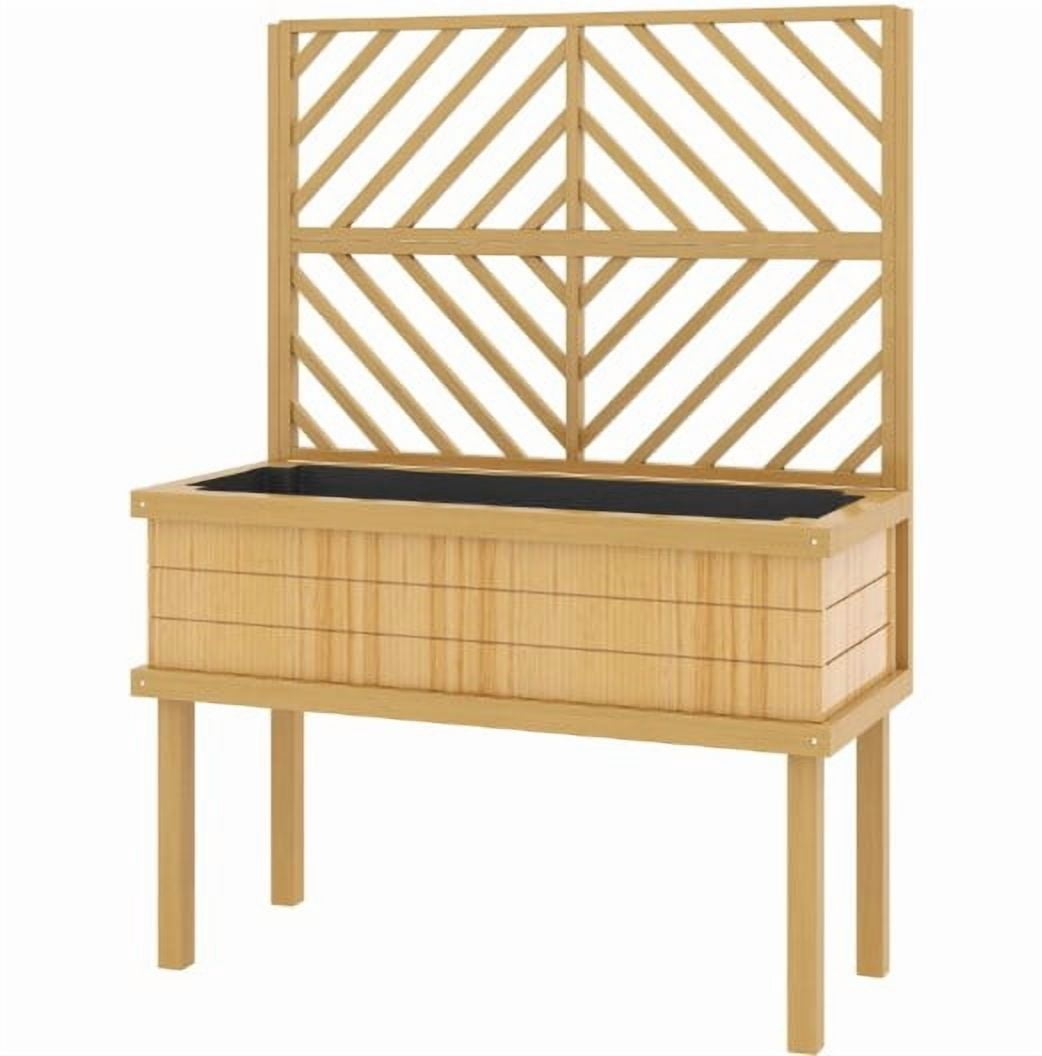 Self-Draining Raised Garden Bed, Elevated Wood Planter with Trellis for Climbing Plants, with Legs and Drainage Holes