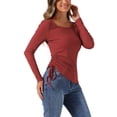 thumbnail image 4 of INSPIRE CHIC Women's Drawstring Ruched Top Round Neck Long Sleeve Irregular Hem Basic T-shirt Tops, 4 of 4