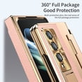 thumbnail image 3 of SaniMore for Samsung Galaxy Z Fold 5 7.6" Folding Magnetic Hinge Protection Case with Tempered Glass Film, PU Leather Cover with Wireless Charging & Kickstand Full Body Protective Shell, Pink Gold, 3 of 7