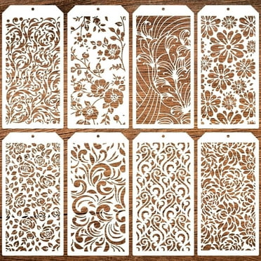 ‎TACYKIBD 8Pcs Damask Stencils for Crafts Reusable, Mixed Media Art Stencil Template, Rose Vine Background Template, Painting on Wood Card Canvas DIY Furniture Paper (Style 2)