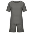thumbnail image 3 of Conjunto de pantalones cortos de manga corta Sloid con cuello redondo para mujer, traje deportivo informal de verano, 2 piezas Wmkox8yi  bvn1384, 3 of 7