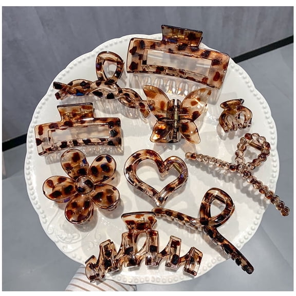 10pcs Leopard Hair Clips, Hair Claws Pack, Strong Hold No Slip Grip Claw Clips Hair Accessories and Lightweight Banana, Thick or Thin Hair Clip 10 PCS Set for Woman Girl