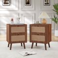 thumbnail image 5 of YOCWO Nightstand for Bedroom Set of 2 , Linen Bedside Table Set of 2 with Drawers, Walnut, 5 of 8