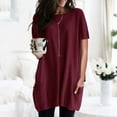 thumbnail image 3 of RQYYD Women's Plus Size Tops Summer Short Sleeve Crewneck Long Tunic Tops Casual Solid Oversized Shirt Blouse to wear with leggings with Pockets(Wine,5XL), 3 of 5