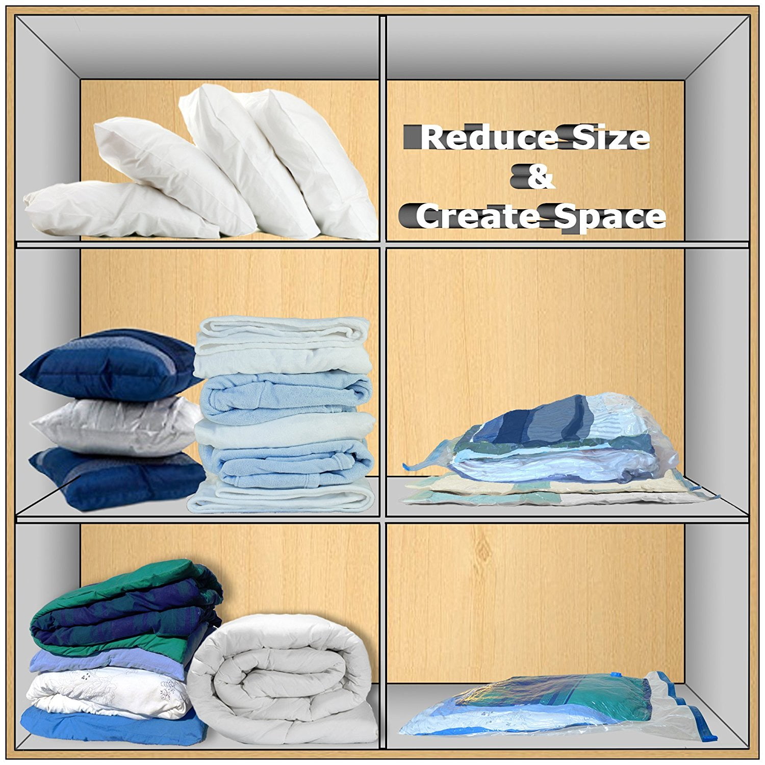 Pillows Space Saver Size 39x31 Extra Strong Blankets VMSTR Jumbo Vacuum Storage Bags for Clothes