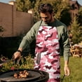thumbnail image 4 of Pink Brown Camo Classic Shapes Pattern Apron-Garden Aprons for Women with Pockets-Cotton Linen Waterproof Kitchen Cooking Gardening Aprons Adjustable for Kitchen,Cooking,BBQ and Salon 33x27 Inch, 4 of 7