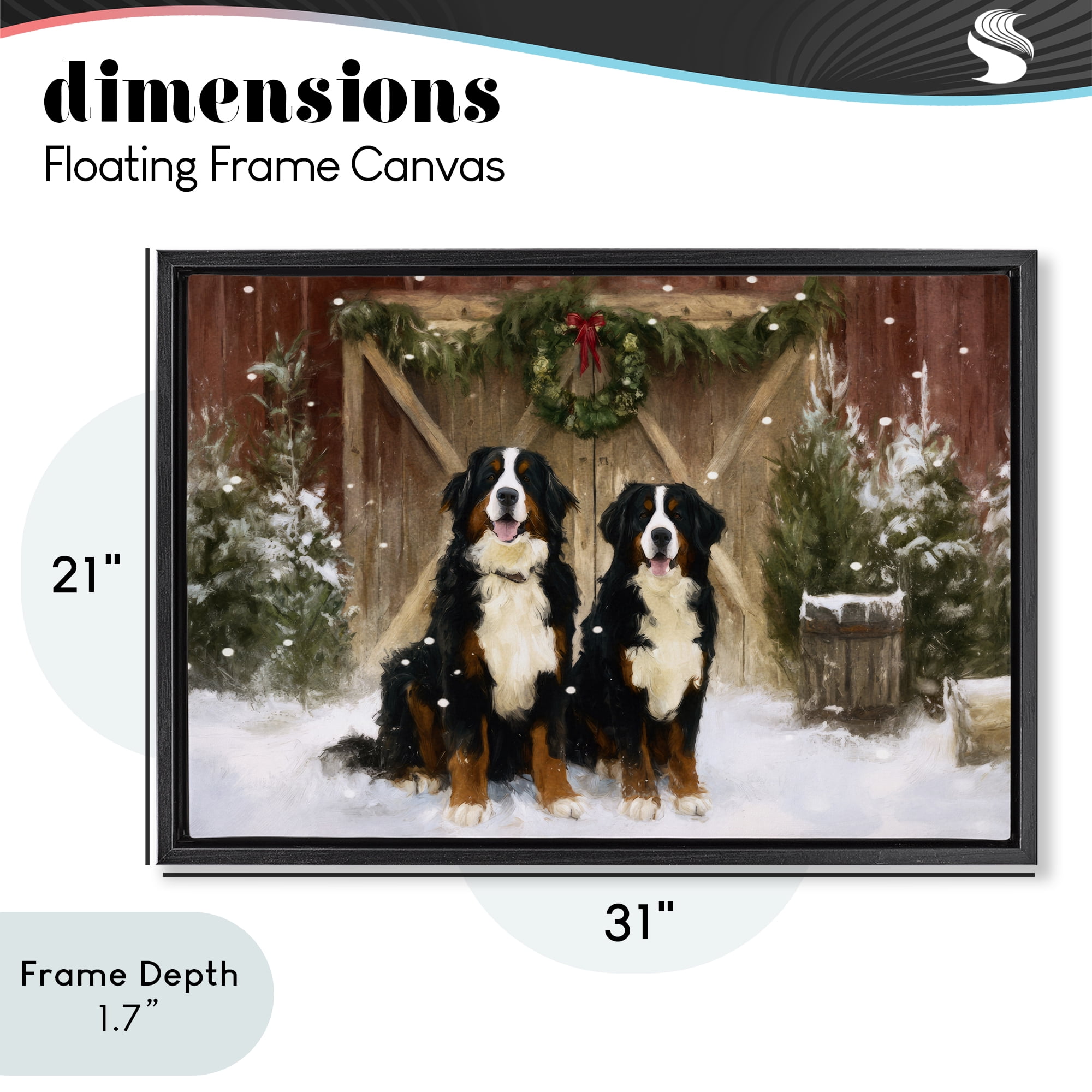 Stupell Industries Barnyard Bernese Mountain Dogs Black Framed Floater Canvas Wall Art, design by Tina LeCour