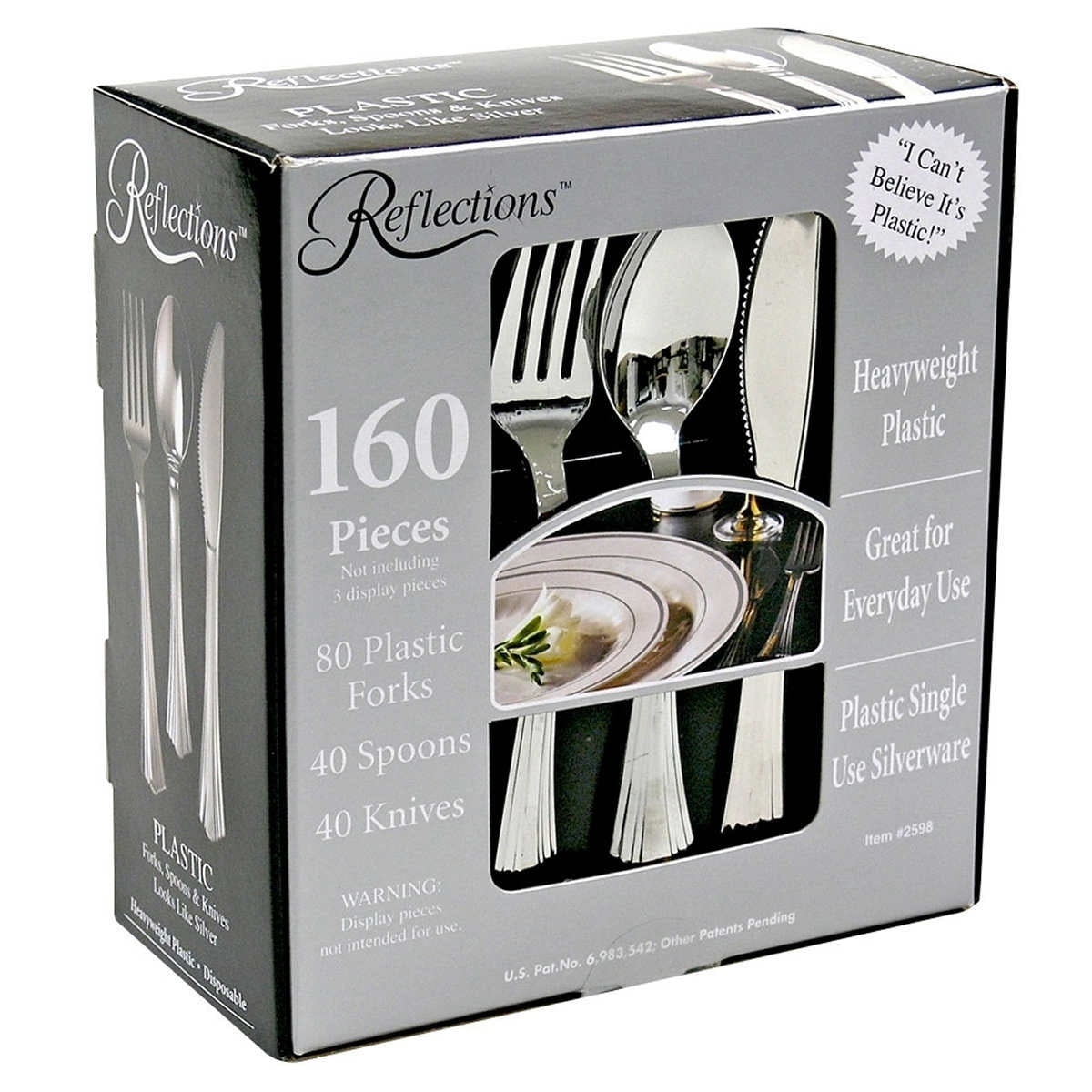 50 pc Reflections plastic silver forks appears as stainless steel single use