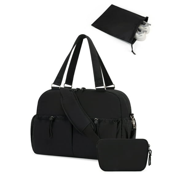 Gym Bag for Women, Duffle Bag for Travel with Yoga Storage, Carry on Overnight Weekender Bags for Women, Black