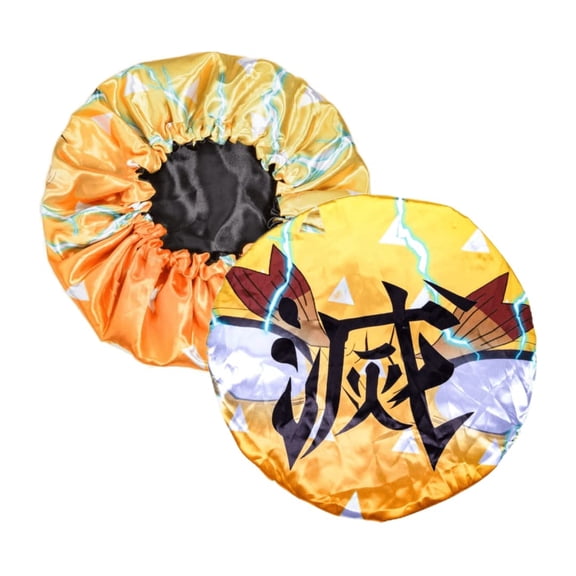 Large Silky Design Anime Bonnet with Elastic Soft Band Adjustable Women and Men, Comfortable Satin Fabric, ZenB Yellow