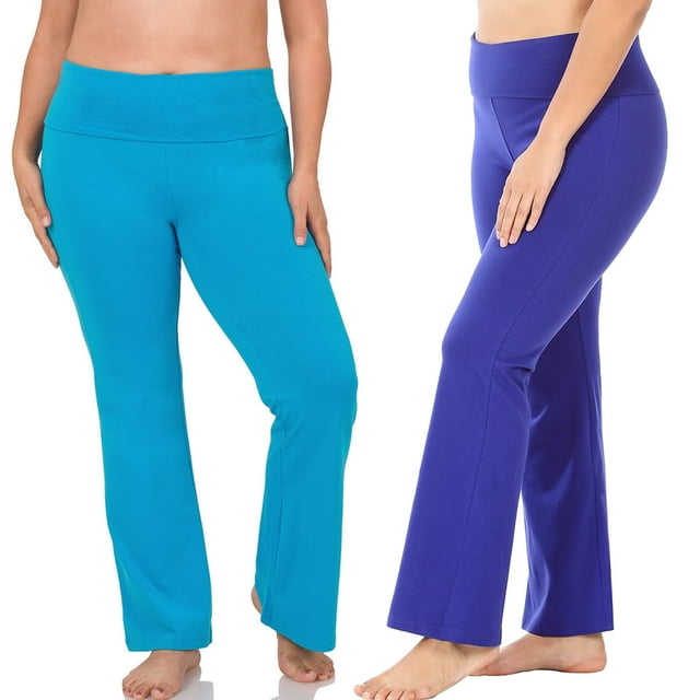 SNNROO Womens & Plus Stretch Cotton Fold-Over High Waist Bootcut Workout Flared Yoga Pants