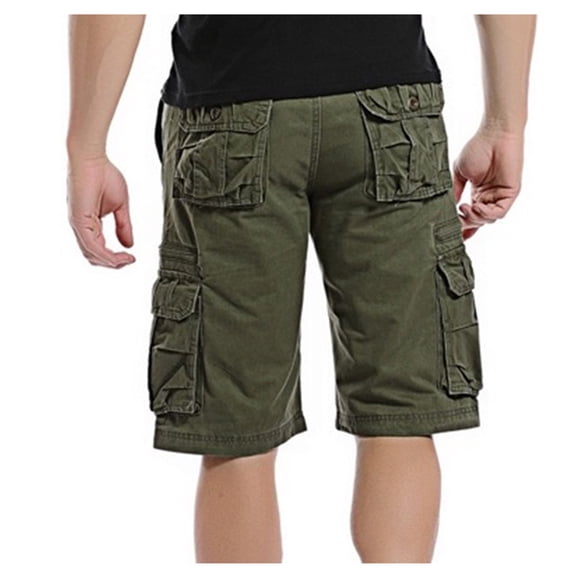 VSSSJ Mens Cargo Shorts Loose Fit Fashion Solid Color Zipper Button Elastic Waist Straight Shorts with Multi-Pockets Casual Daily Durable Overalls Green 31